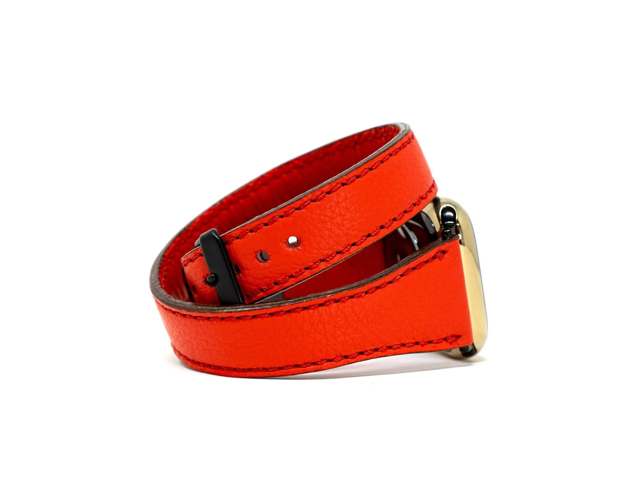 Petite Double Italian Leather Apple Watch Band - Red - Image 4