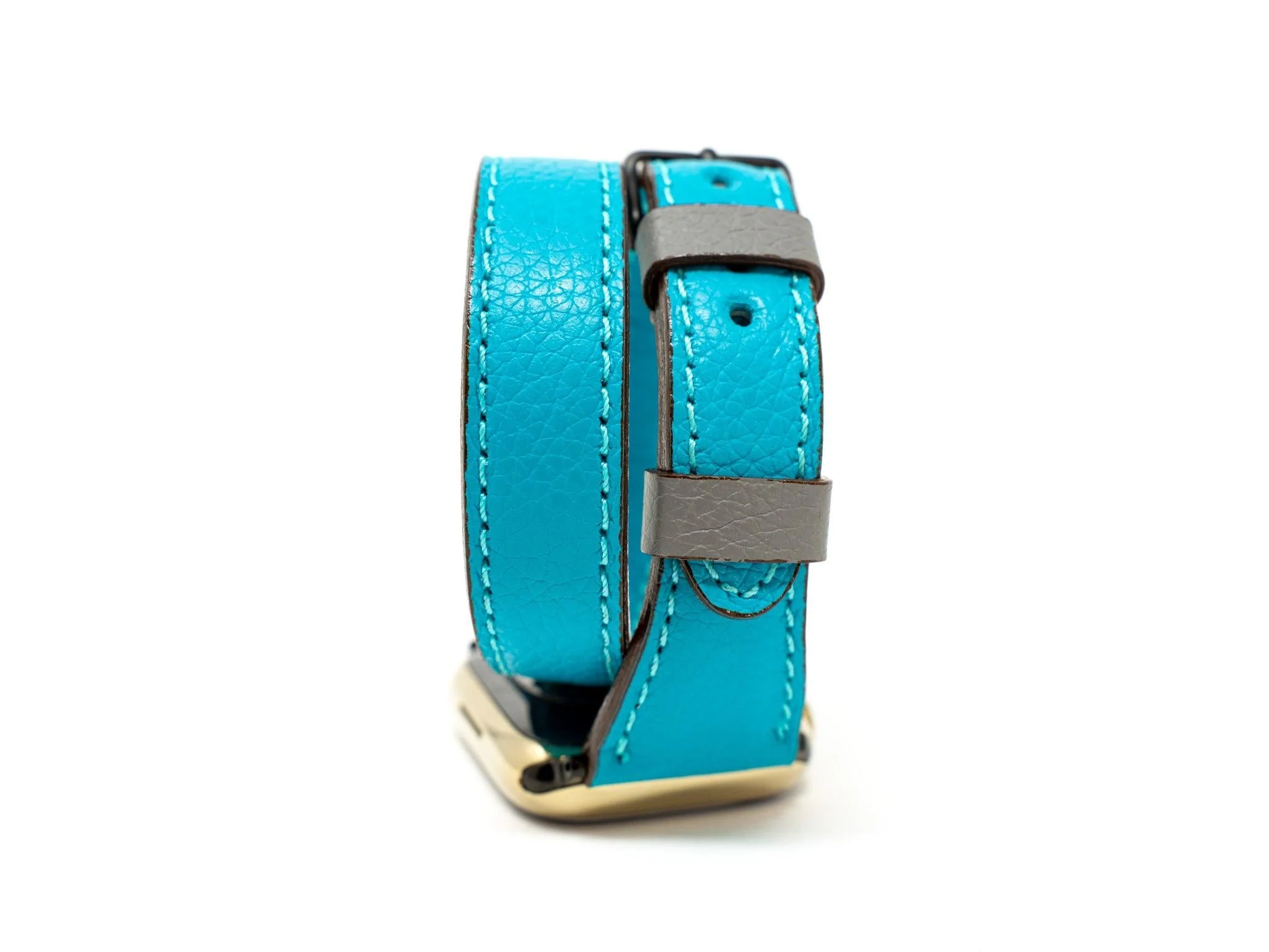 Petite Double Italian Leather Apple Watch Band - Turquoise - Image 2