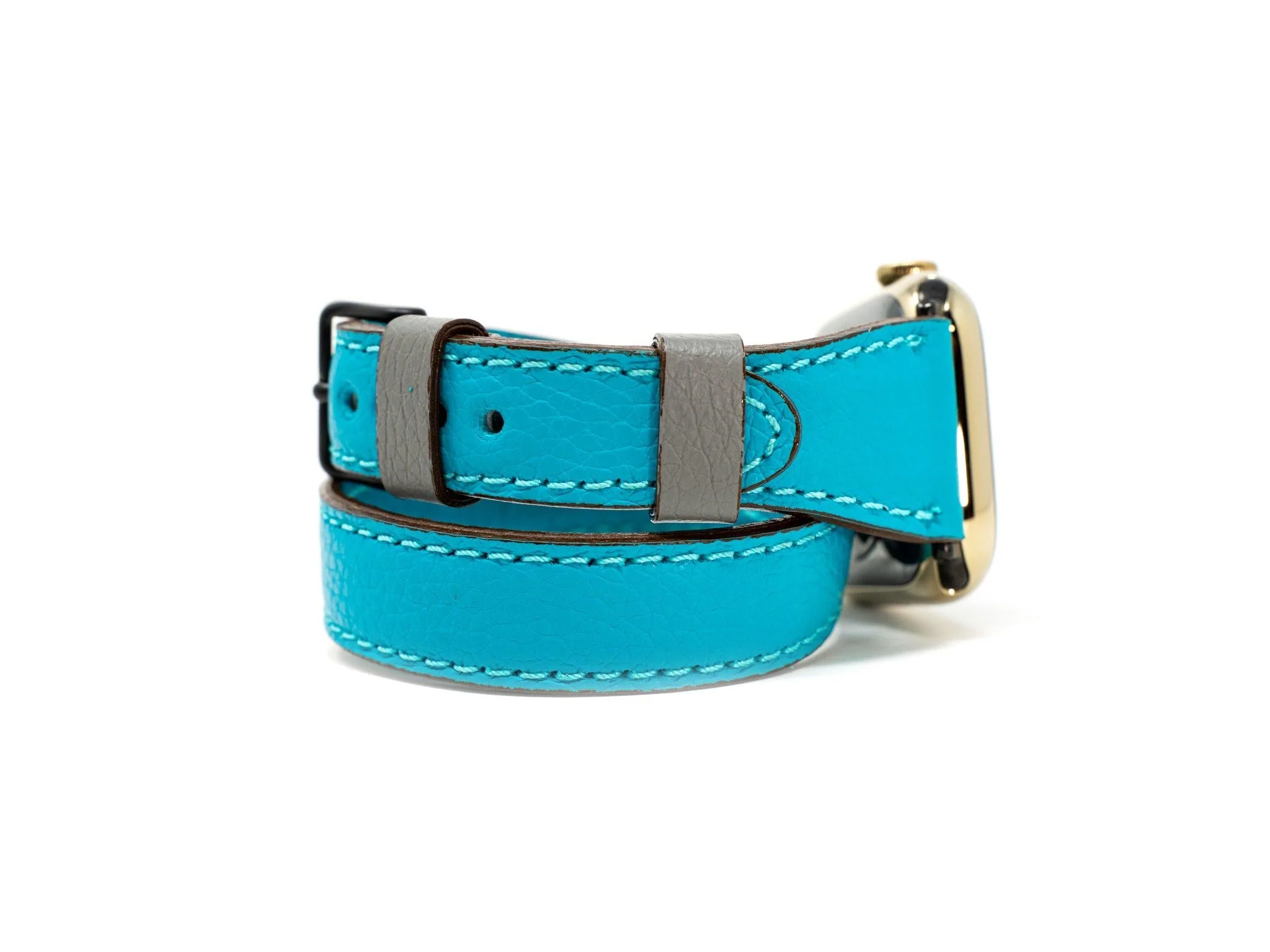 Petite Double Italian Leather Apple Watch Band - Turquoise - Image 3