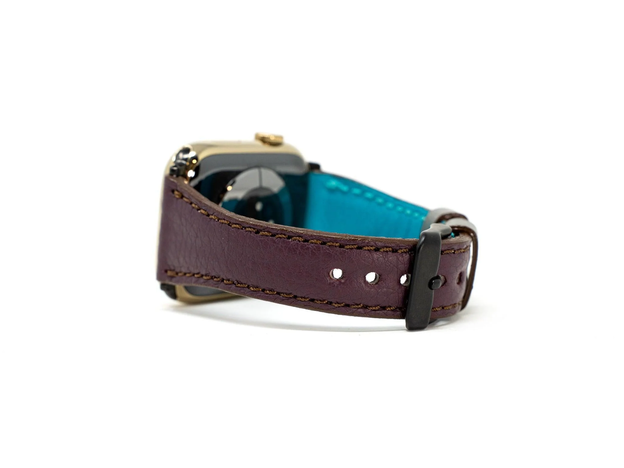 Petite Single Italian Leather Apple Watch Band - Plum and Turquoise