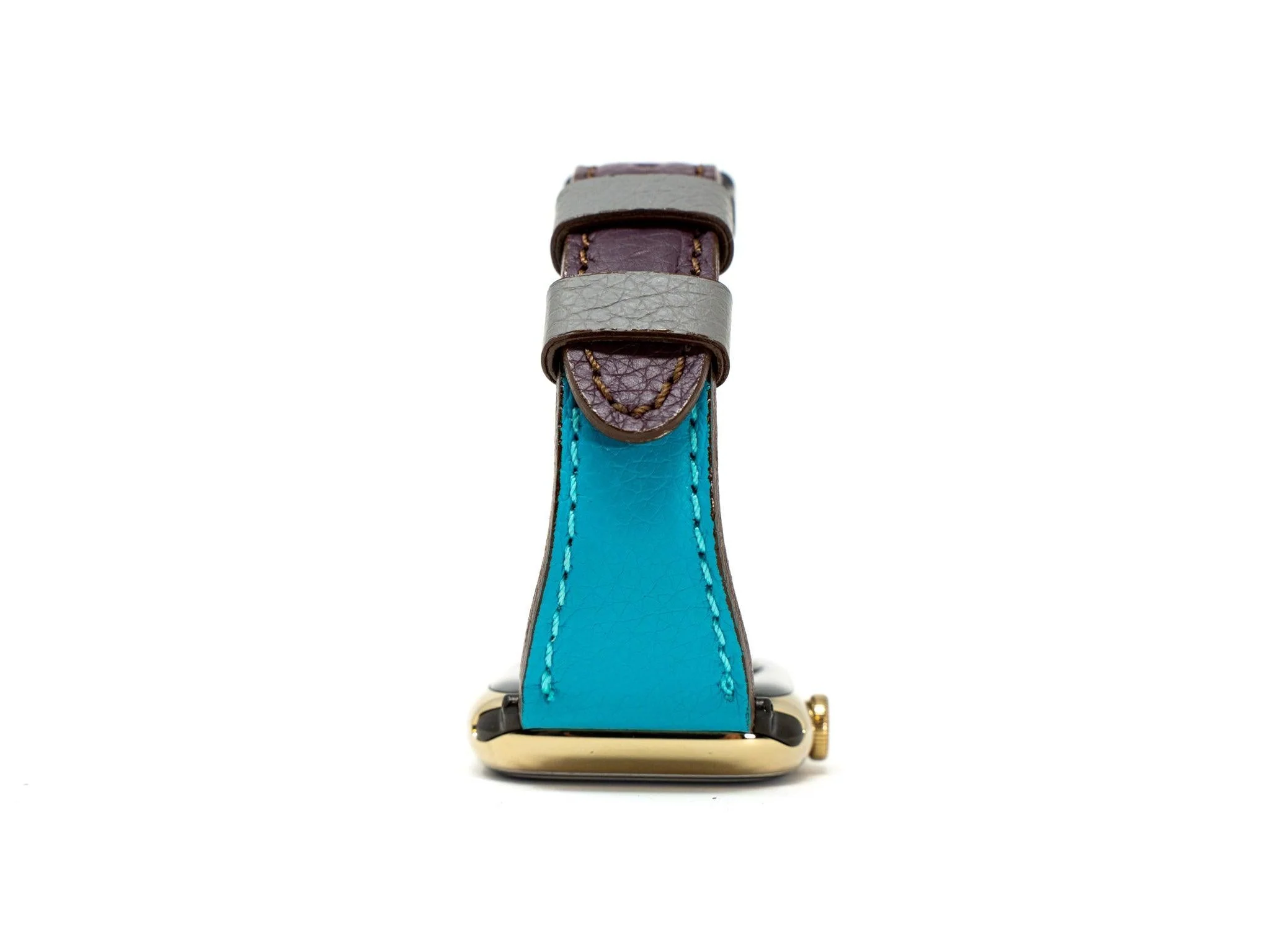 Petite Single Italian Leather Apple Watch Band - Plum and Turquoise - Image 3