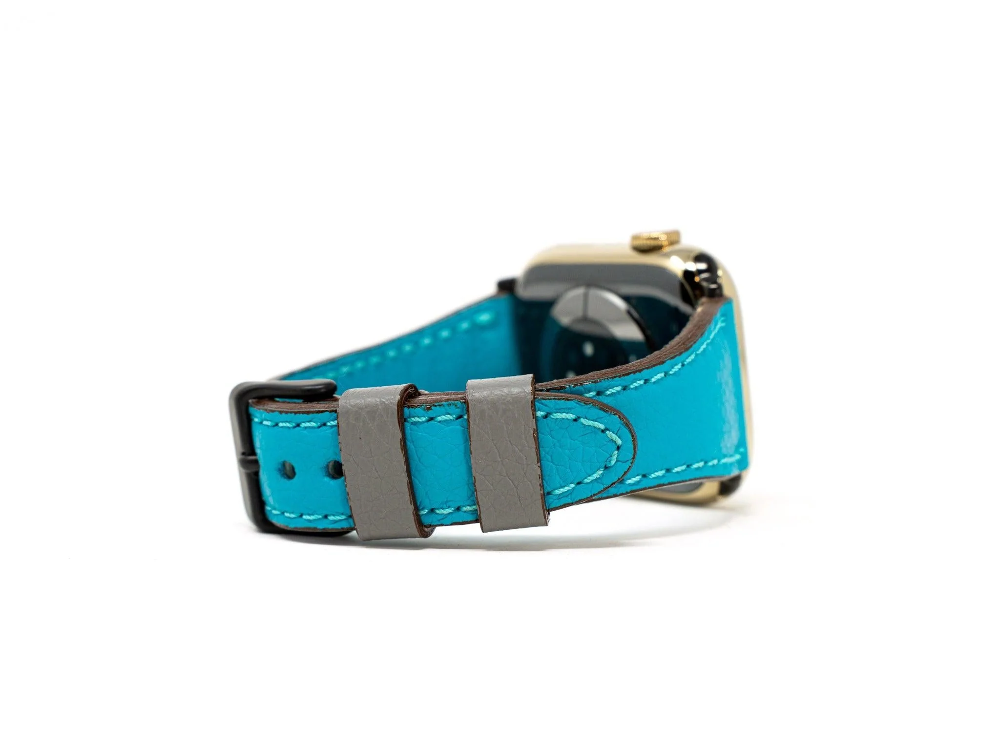 Petite Single Italian Leather Apple Watch Band - Turquoise - Image 2