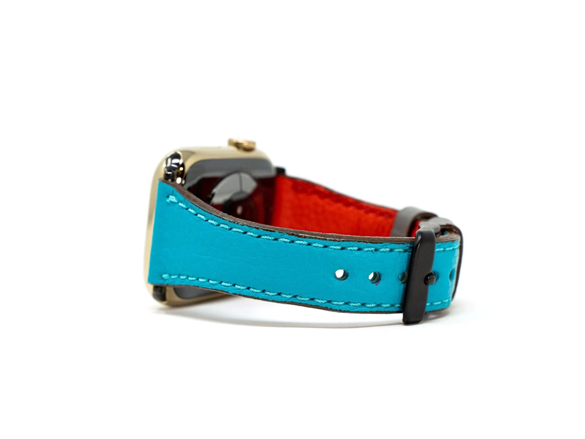 Petite Single Italian Leather Apple Watch Band - Turquoise And Red