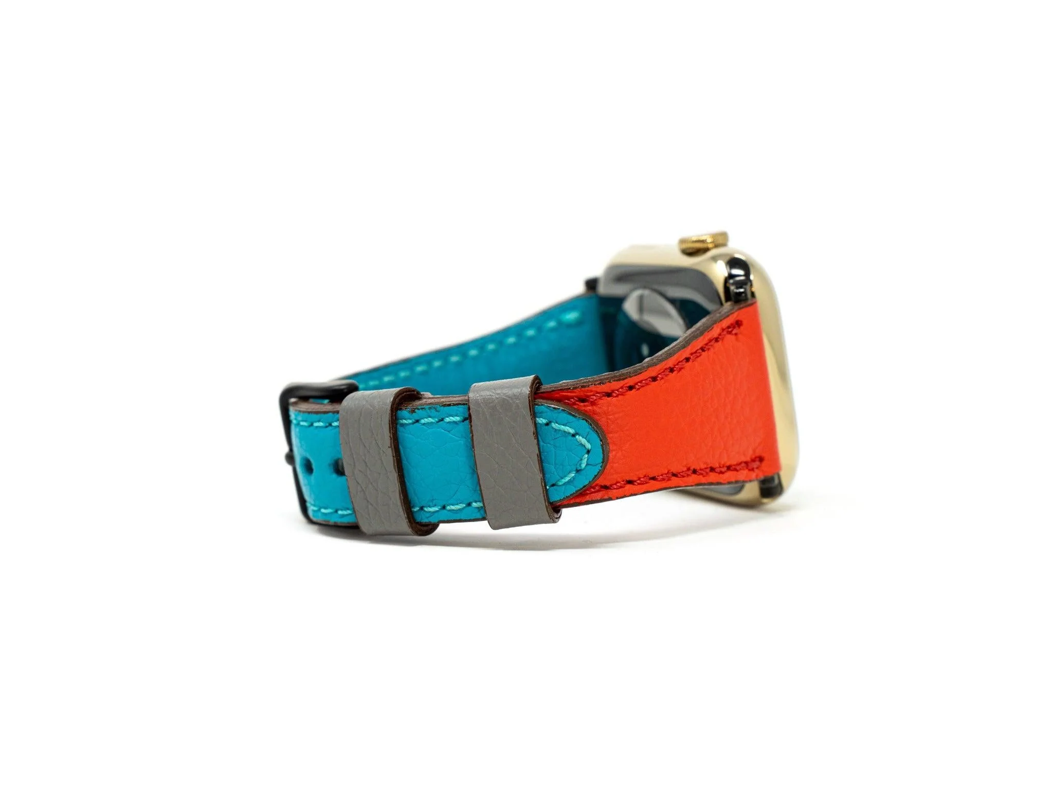 Petite Single Italian Leather Apple Watch Band - Turquoise And Red - Image 2
