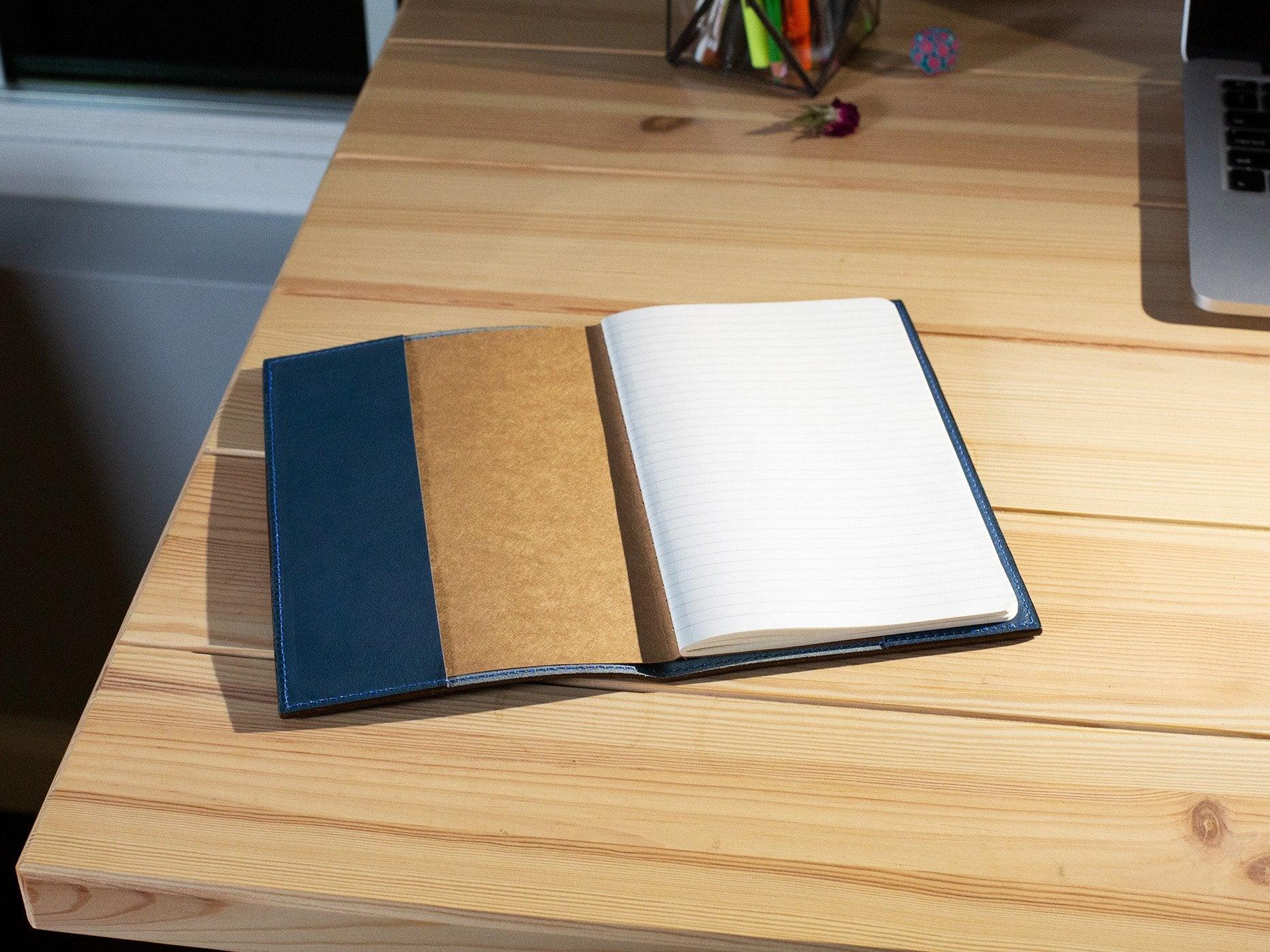 Pocket Italian Leather Lined Notebook - Blue - Image 4