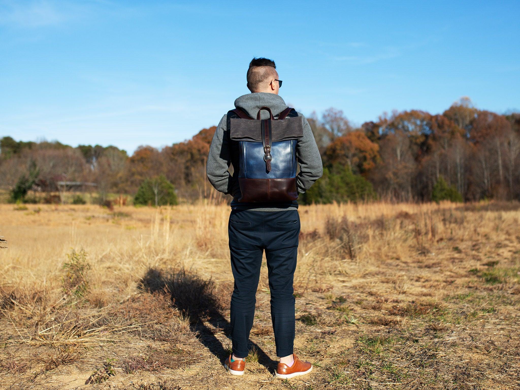 Rolltop Backpack Navy/Chestnut - Image 2