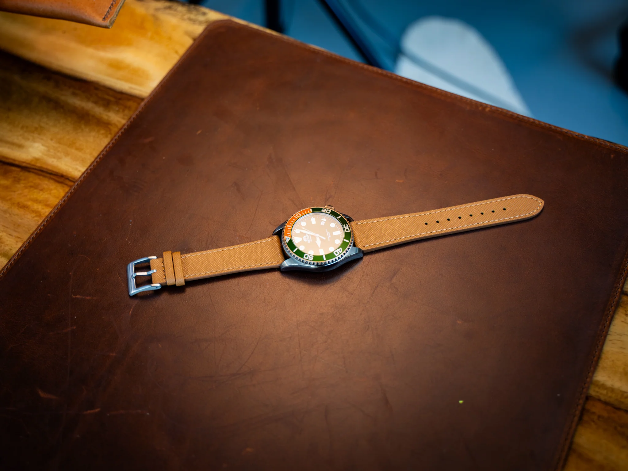 Saffiano Leather Watch Band - Beige - Image 3
