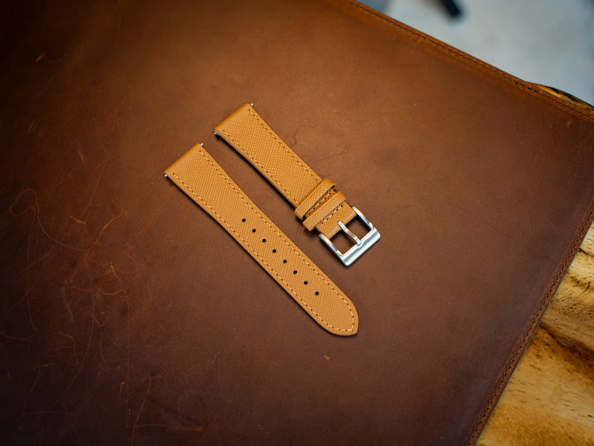Saffiano Leather Watch Band - Beige - Image 5