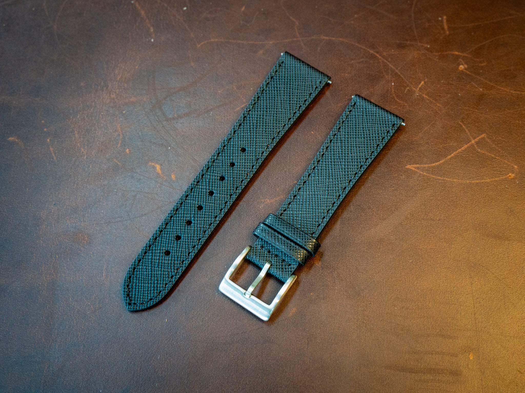Saffiano Leather Watch Band - Black - Image 5