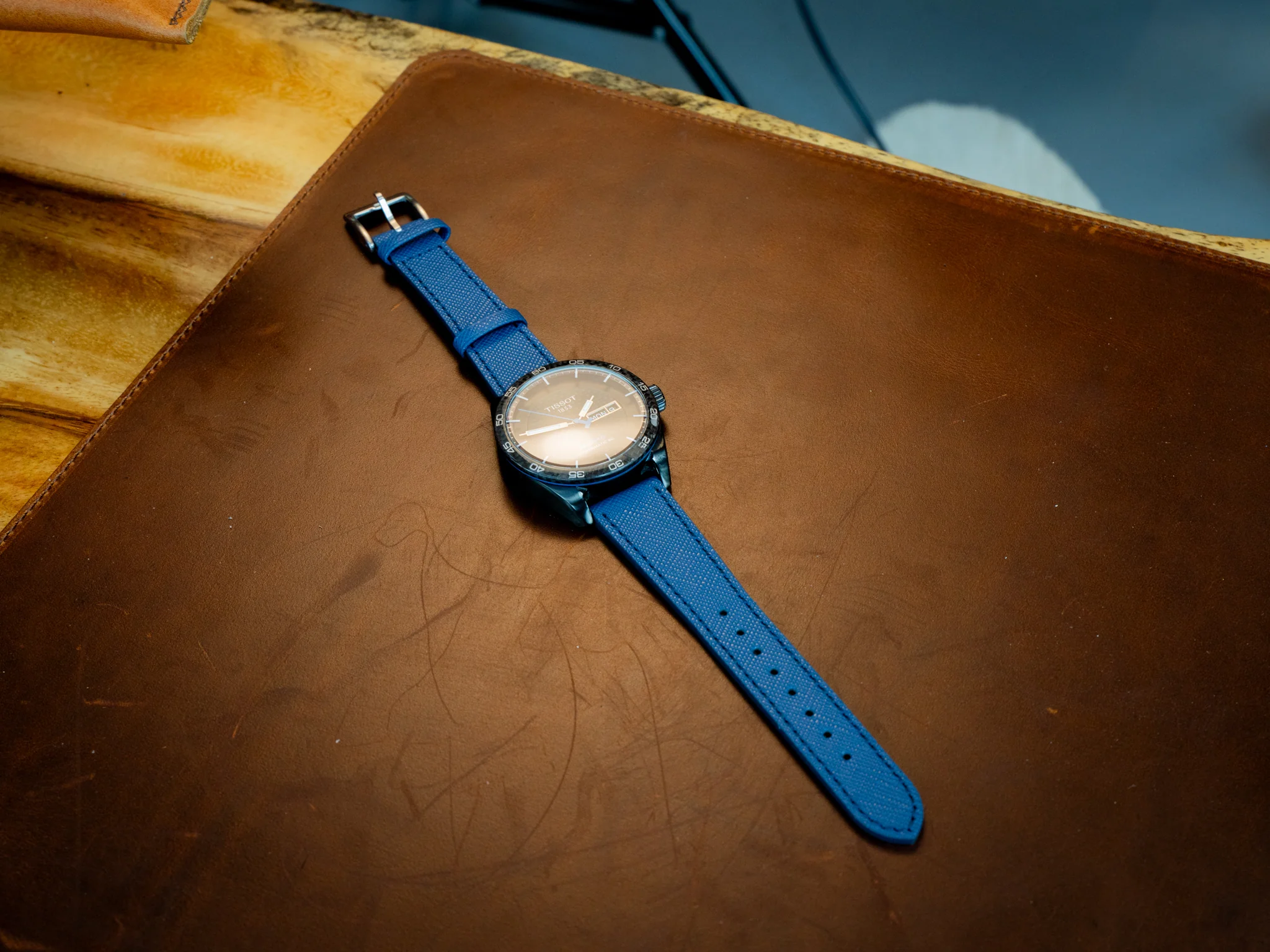 Saffiano Leather Watch Band - Blue - Image 2