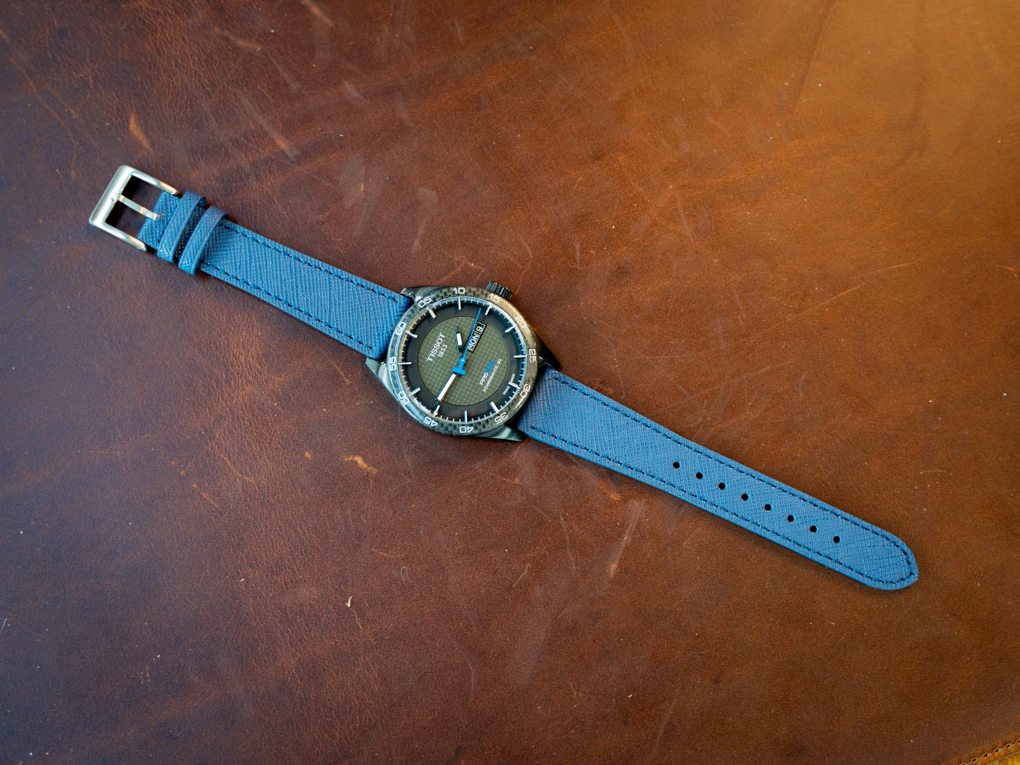 Saffiano Leather Watch Band - Blue - Image 7