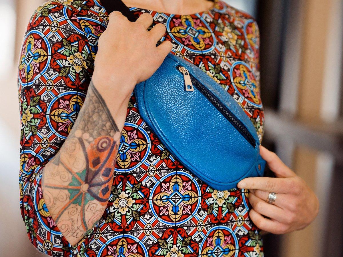 Soft Leather Belt Bag - Blue - Image 4