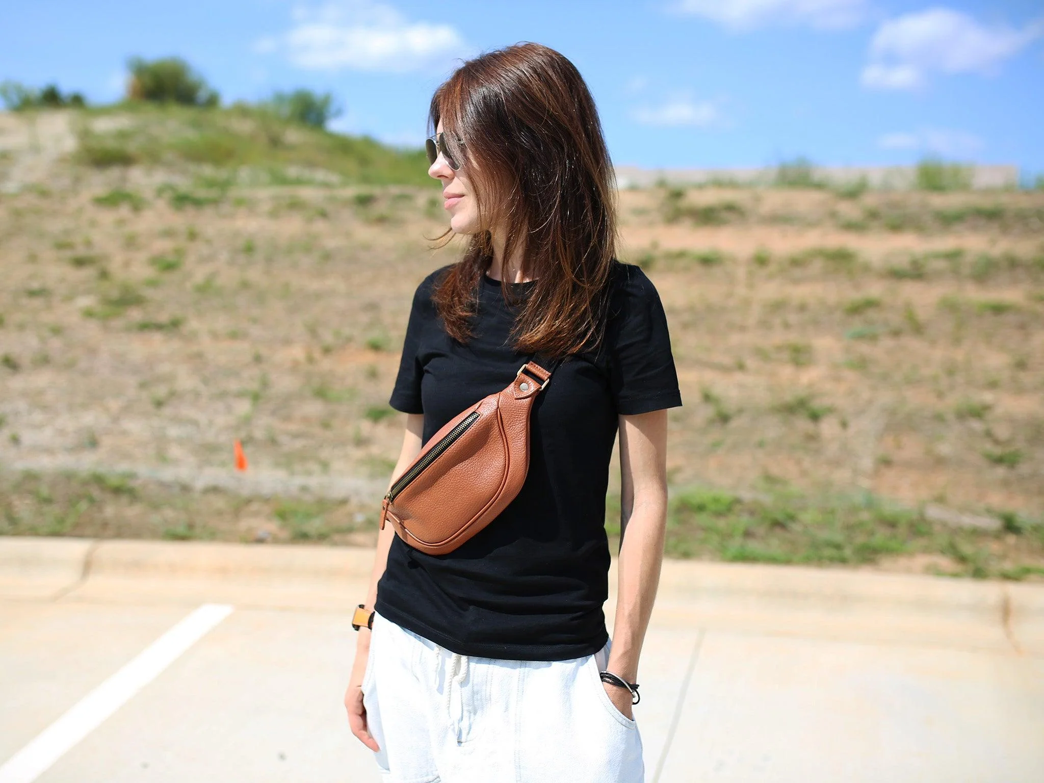 Soft Leather Belt Bag - Brown - Image 2