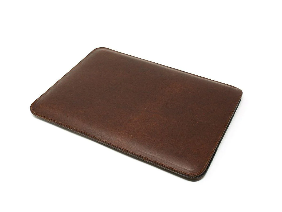 Vertical Leather Macbook Sleeve With Wool Lining - Chestnut - Image 3
