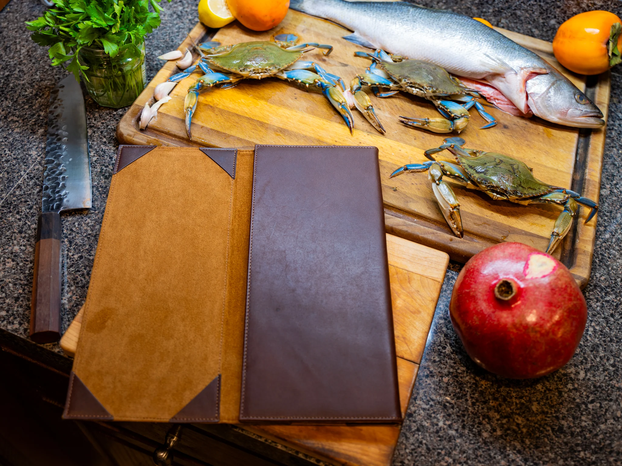 Vintage Leather Trifold Menu - Chestnut - Image 2