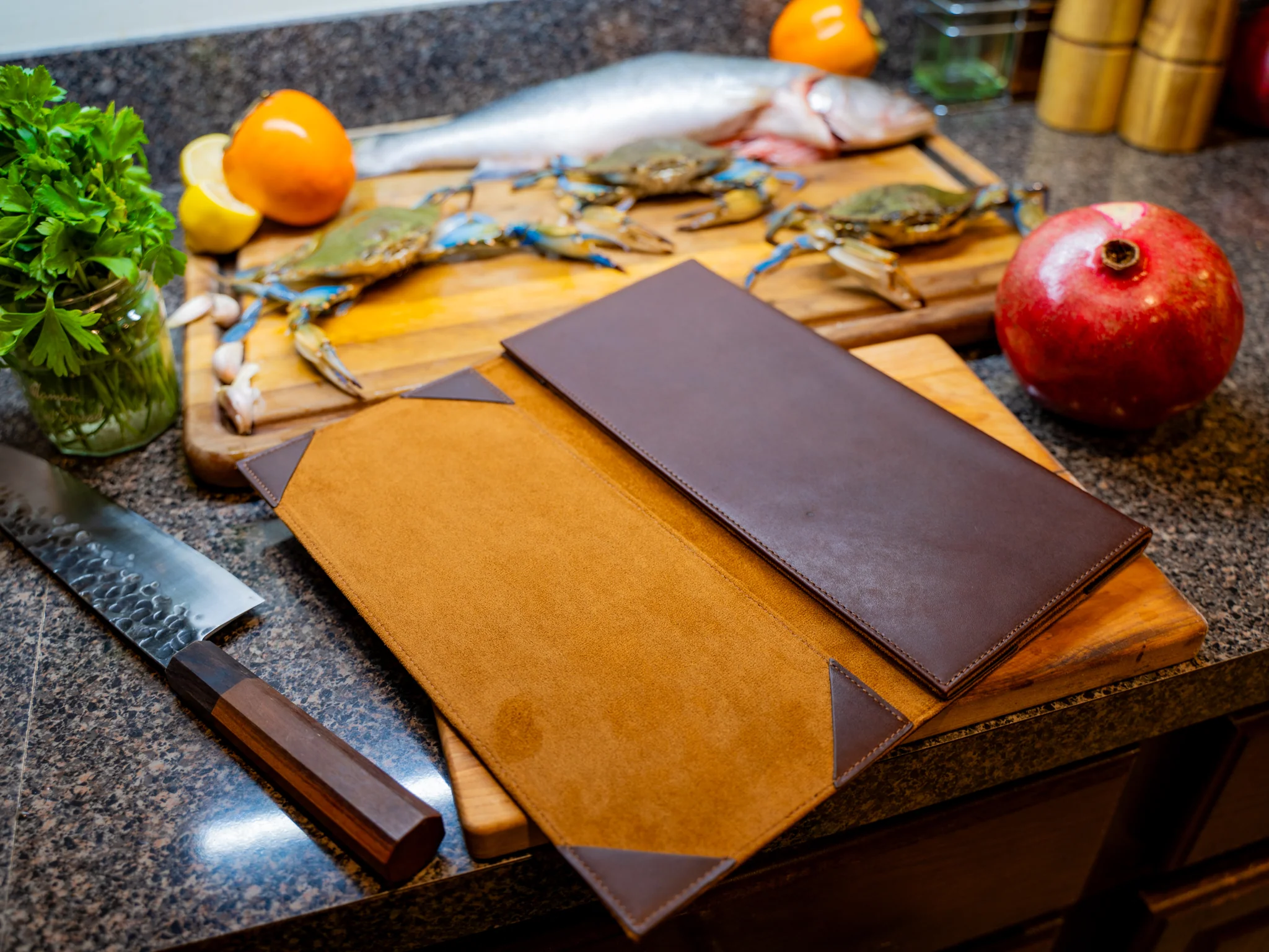 Vintage Leather Trifold Menu - Chestnut - Image 3
