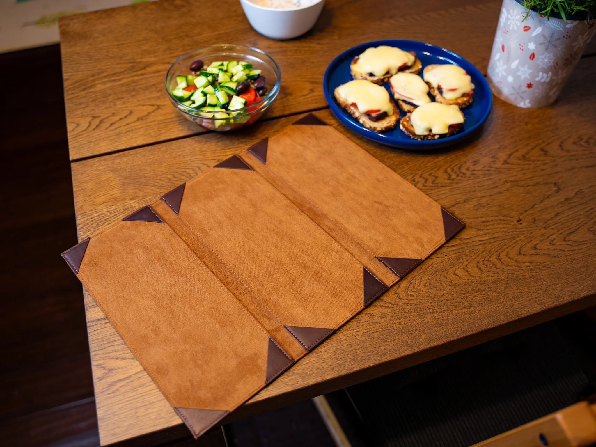 Vintage Leather Trifold Menu - Chestnut - Image 5