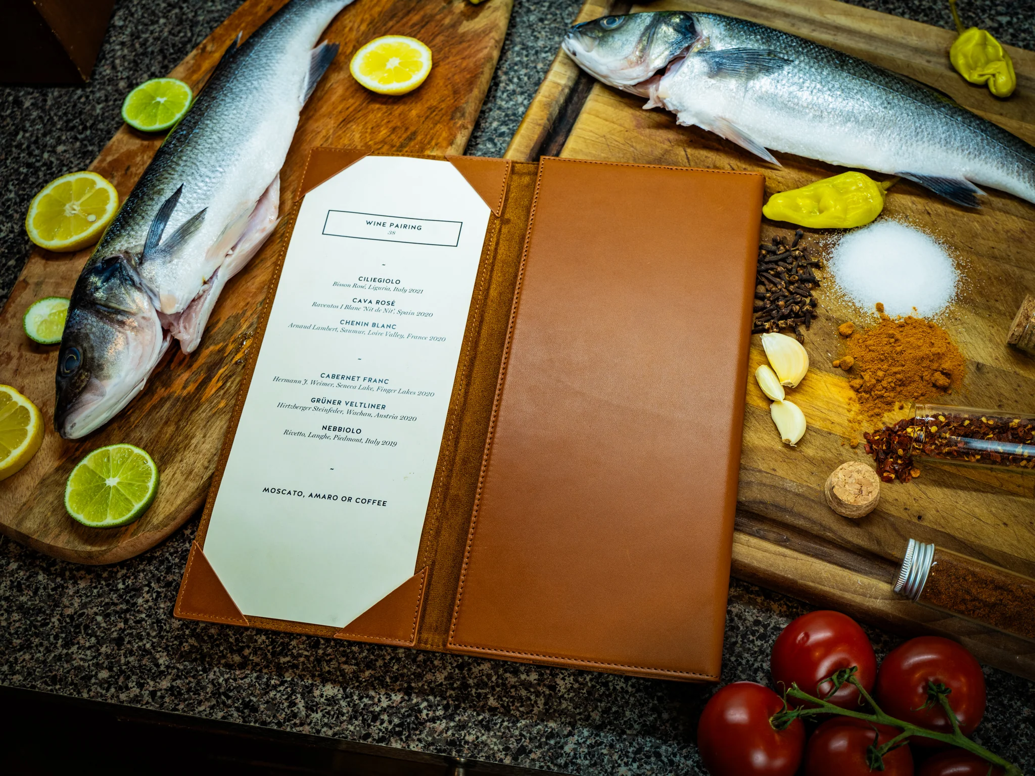 Vintage Leather Trifold Menu - Whiskey - Image 2