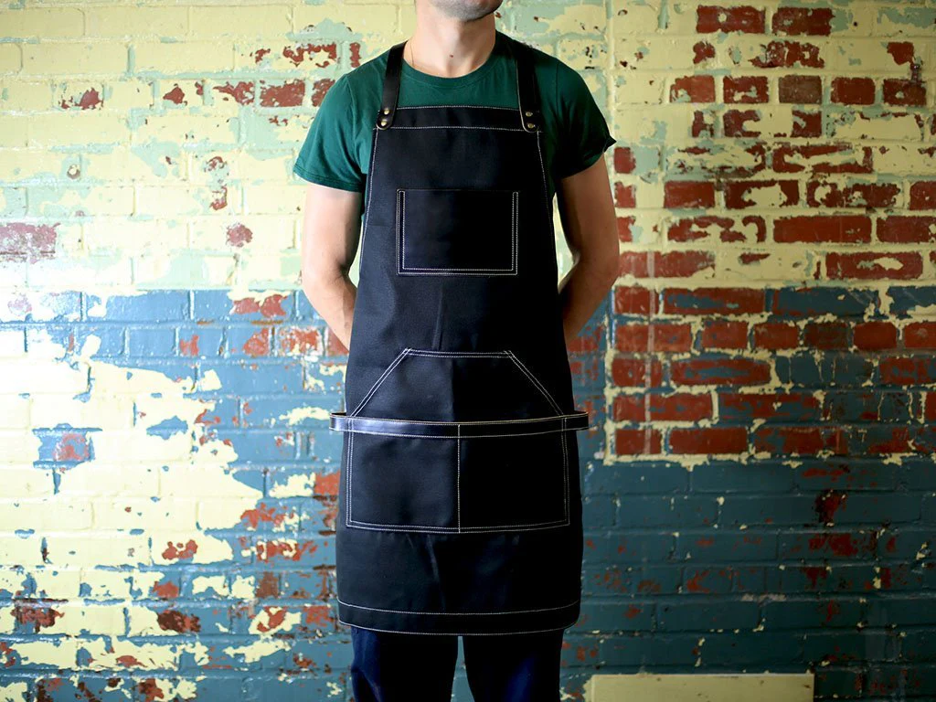 Waxed Canvas and Leather Apron - Black