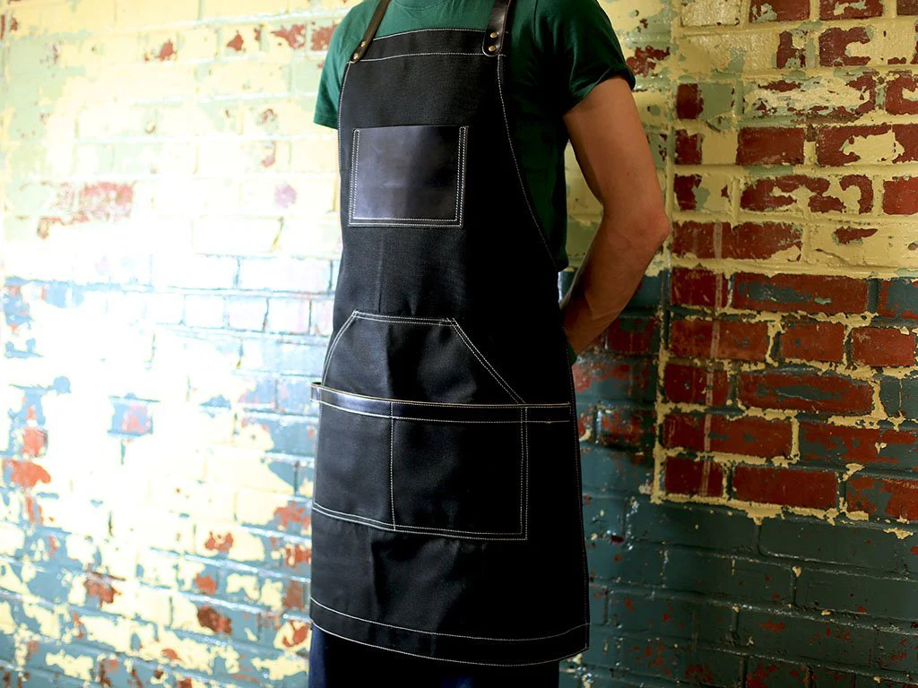 Waxed Canvas and Leather Apron - Black - Image 2