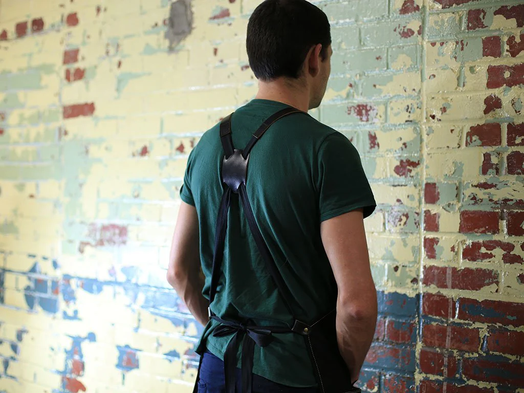 Waxed Canvas and Leather Apron - Black - Image 3