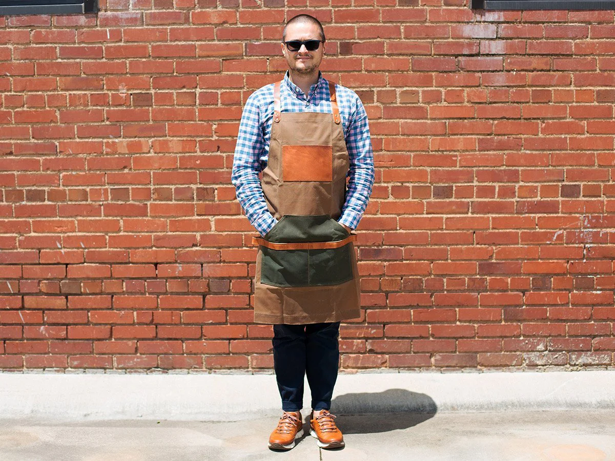 Waxed Canvas and Leather Apron - Brown