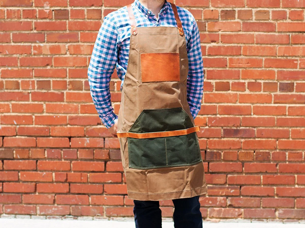 Waxed Canvas and Leather Apron - Brown - Image 2