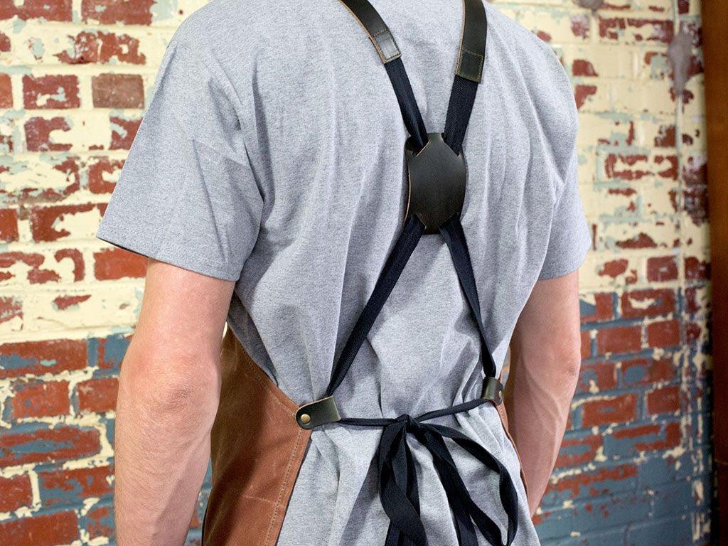 Waxed Canvas and Leather Apron - Brown - Image 5