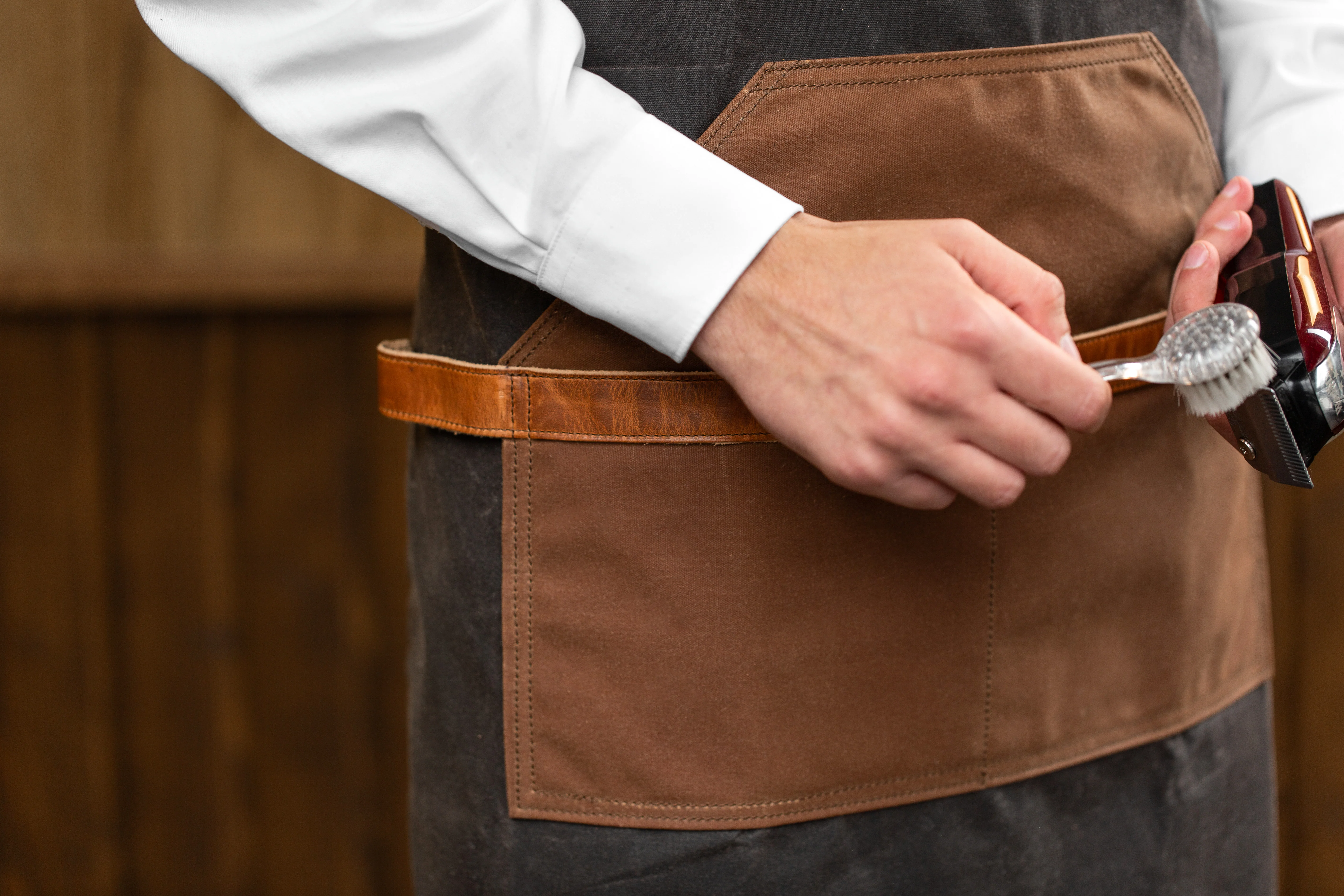 Waxed Canvas and Leather Apron - Dark Chocolate - Image 8