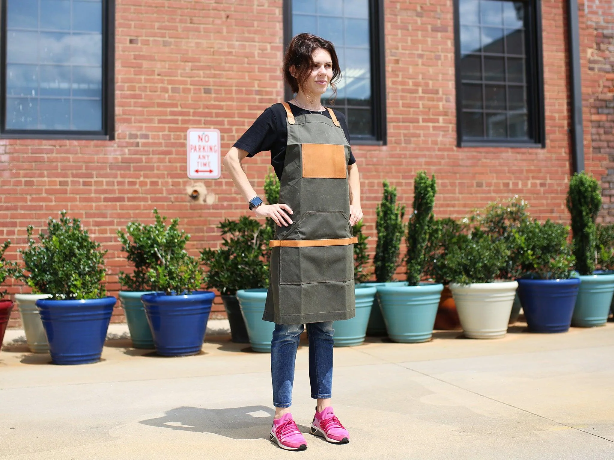 Waxed Canvas and Leather Apron - Green - Image 3