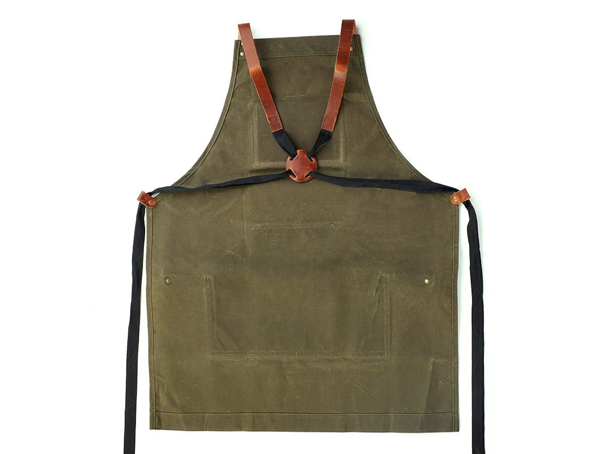 Waxed Canvas and Leather Apron - Green - Image 5