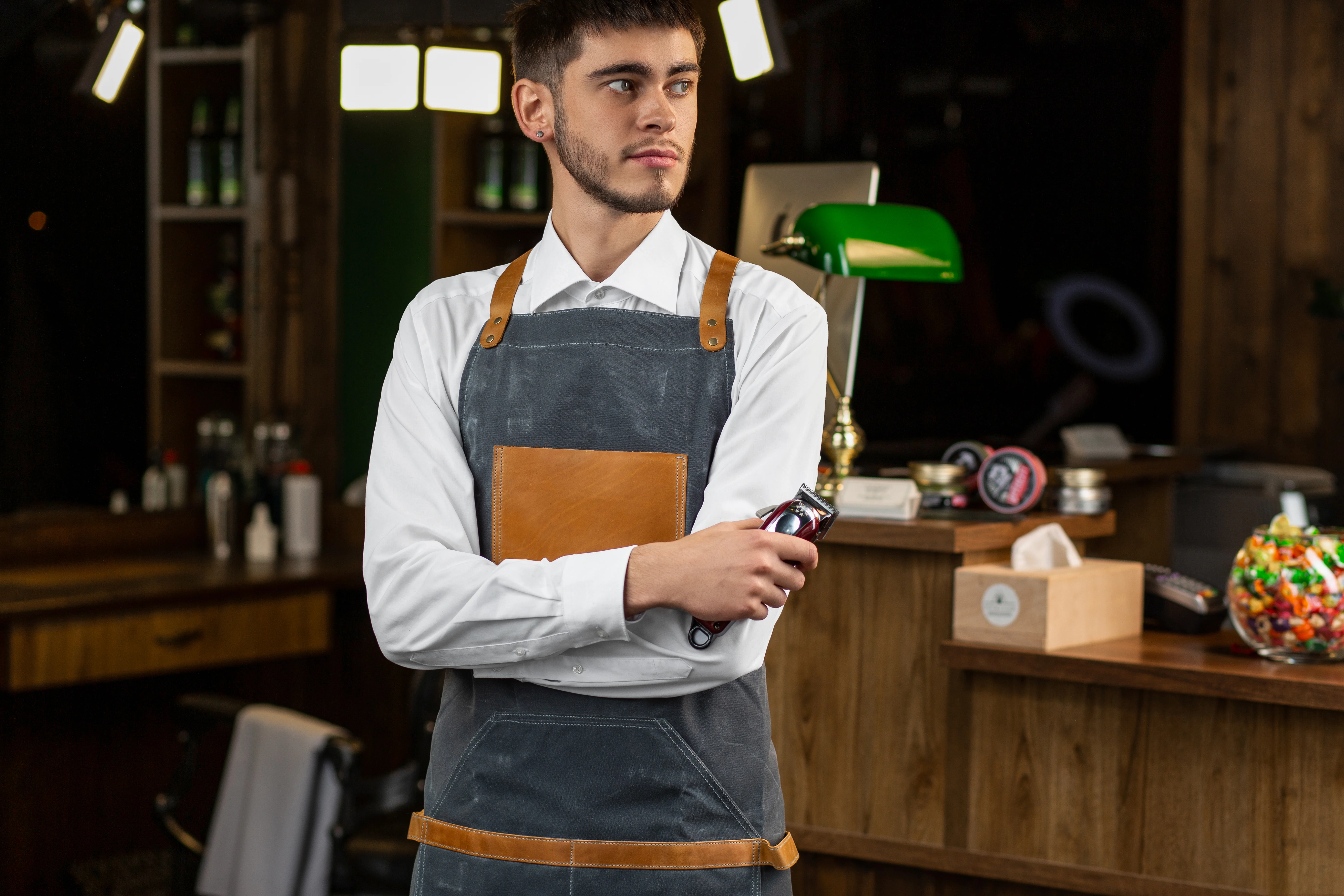 Waxed Canvas and Leather Apron - Grey