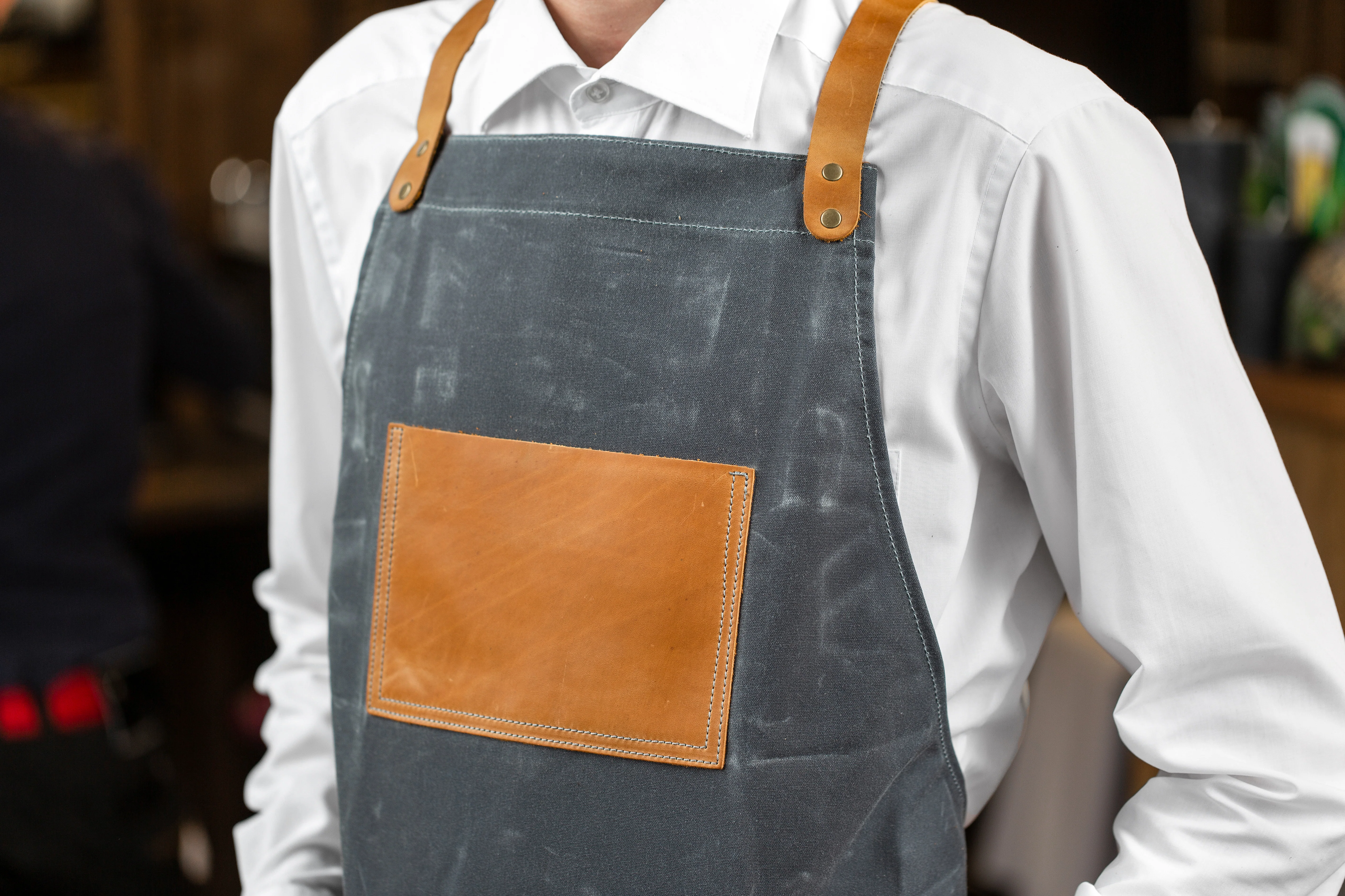 Waxed Canvas and Leather Apron - Grey - Image 2