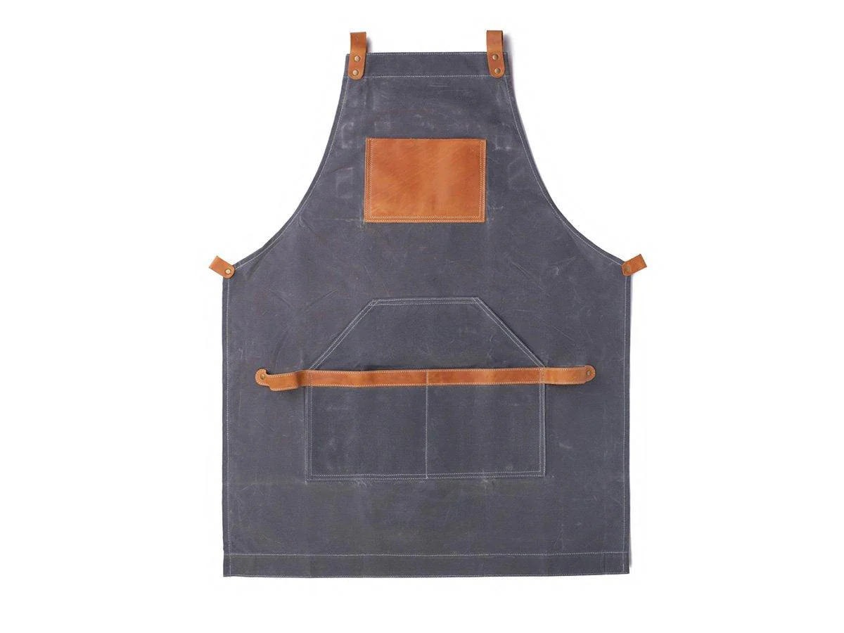 Waxed Canvas and Leather Apron - Grey - Image 5