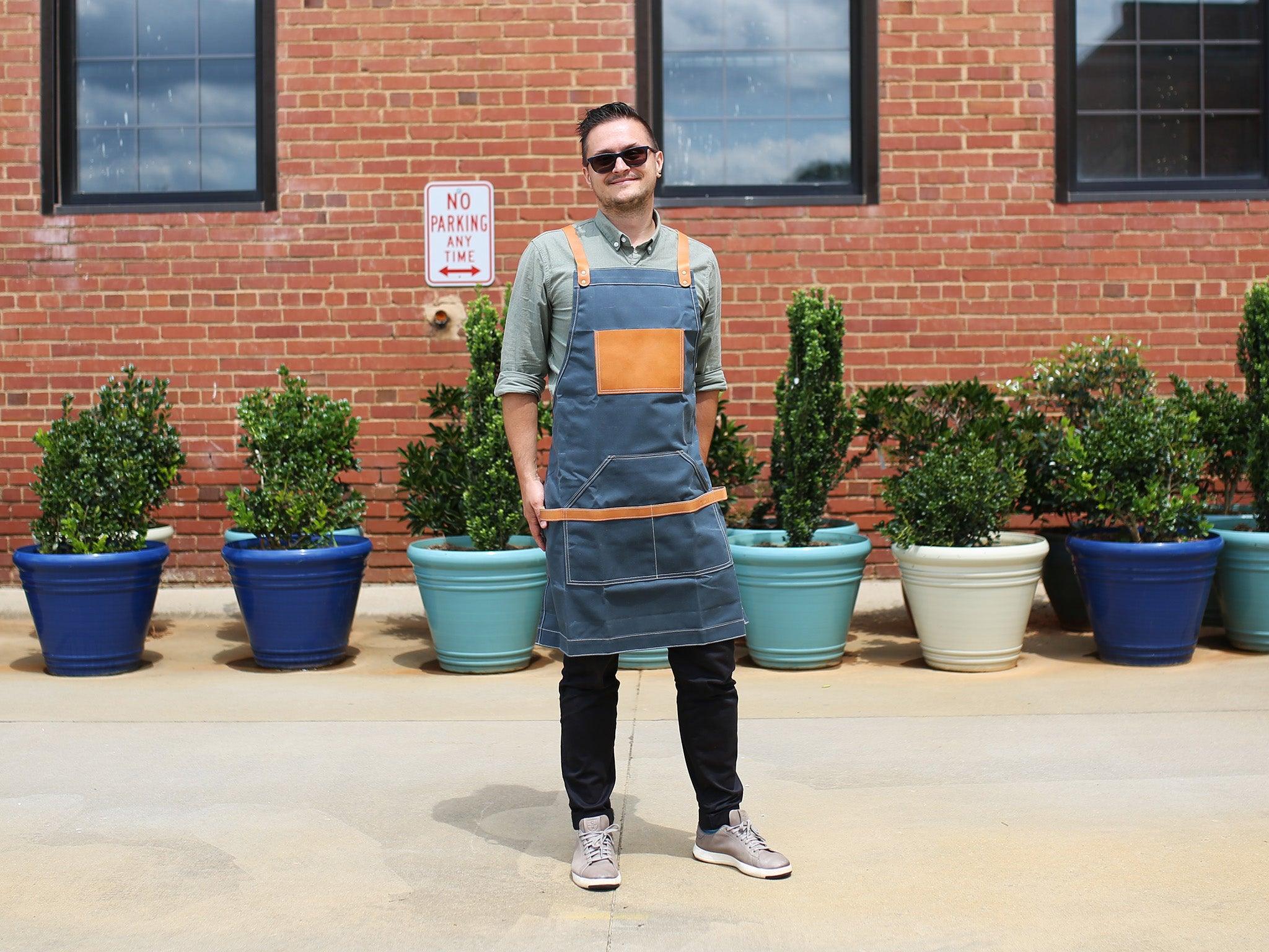 Waxed Canvas and Leather Apron - Grey - Image 6