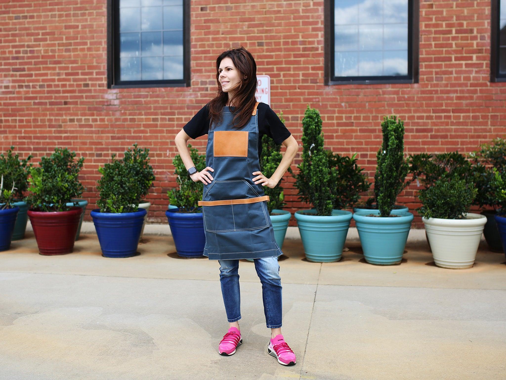 Waxed Canvas and Leather Apron - Grey - Image 7