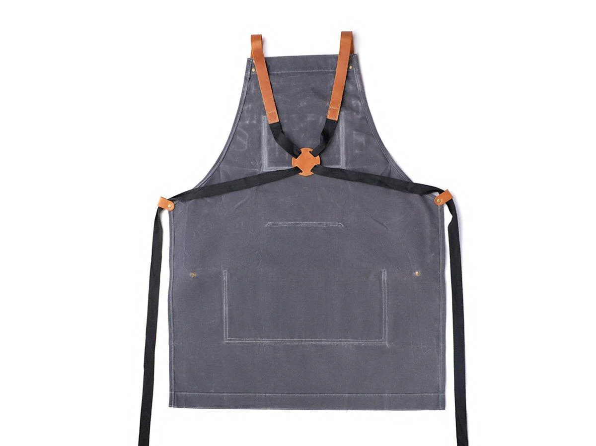 Waxed Canvas and Leather Apron - Grey - Image 8