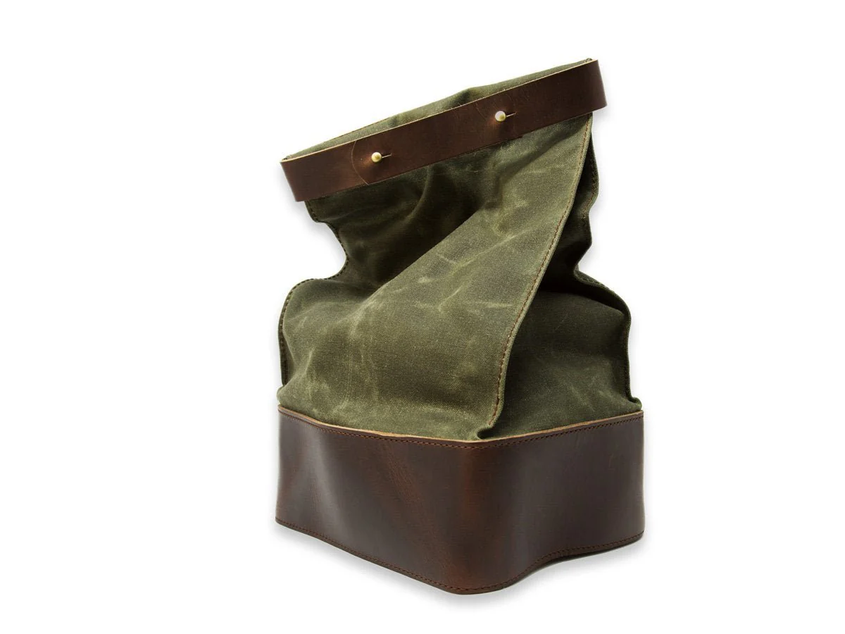 Waxed Canvas and Leather Lunch Bag - Green - Image 2