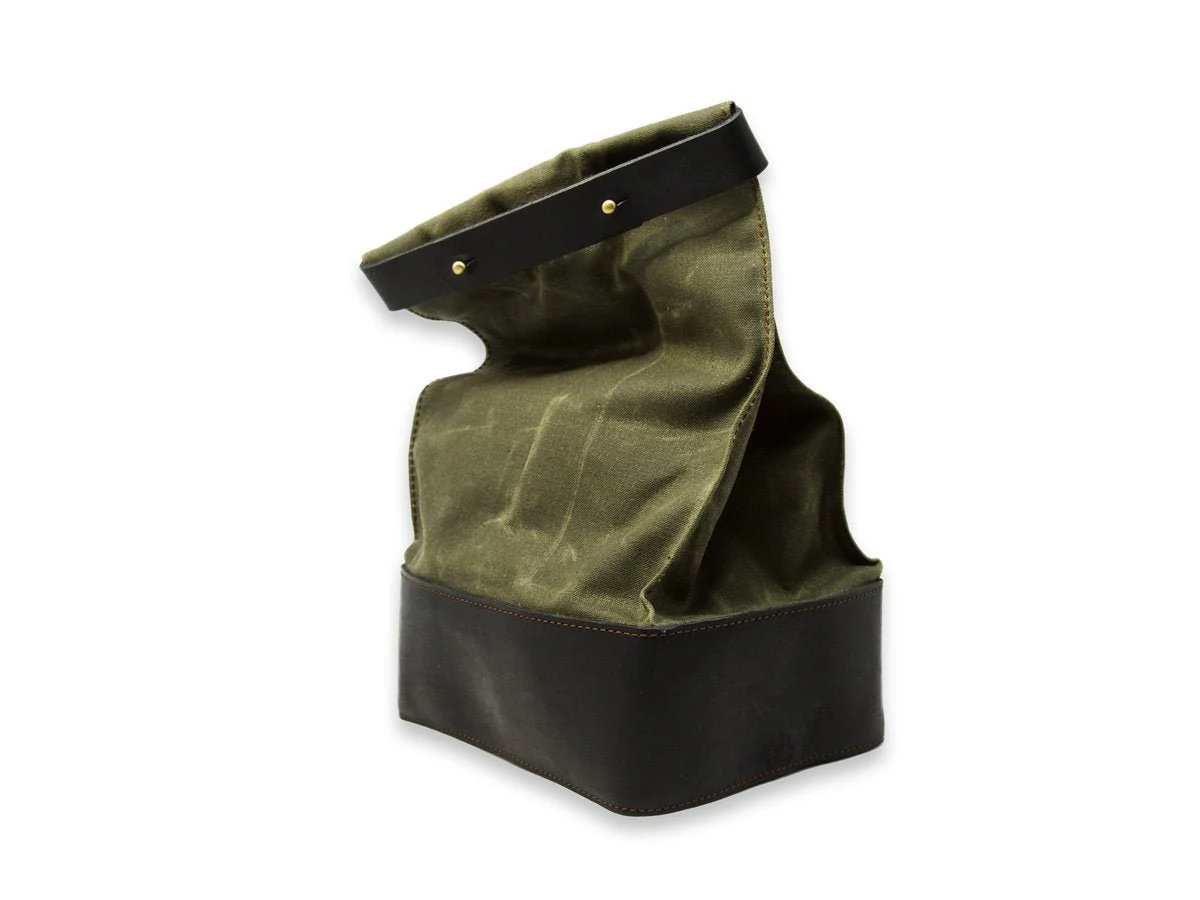 Waxed Canvas and Leather Lunch Bag - Green - Image 3