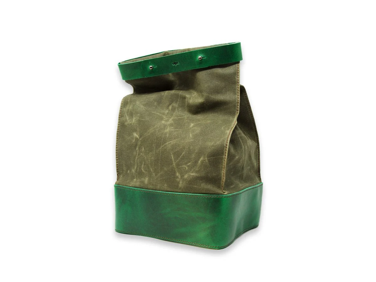 Waxed Canvas and Leather Lunch Bag - Green - Image 4