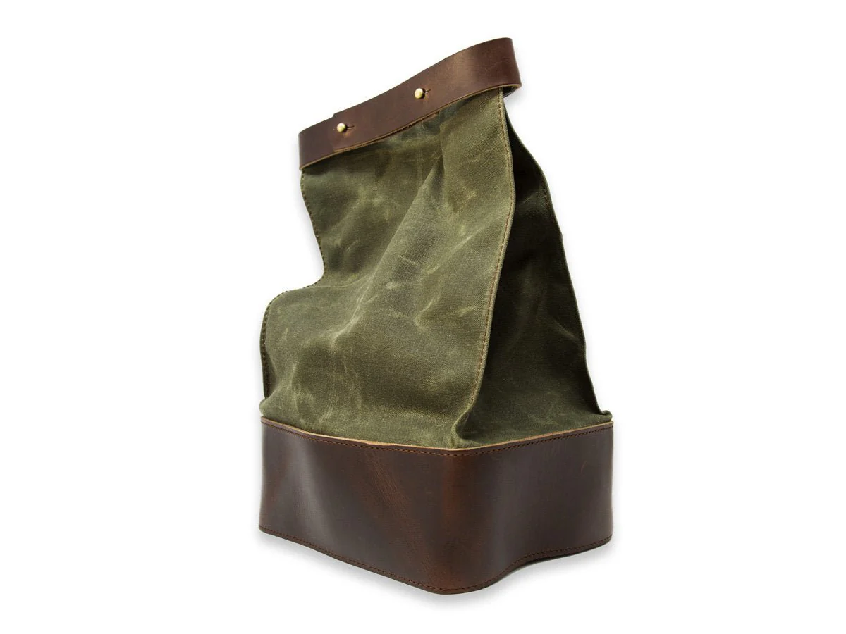 Waxed Canvas and Leather Lunch Bag - Green - Image 5