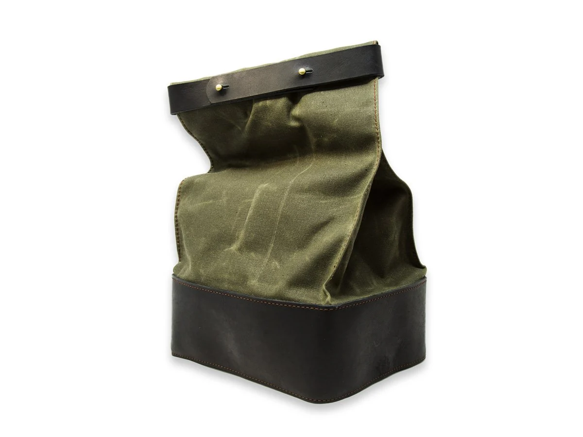 Waxed Canvas and Leather Lunch Bag - Green - Image 6