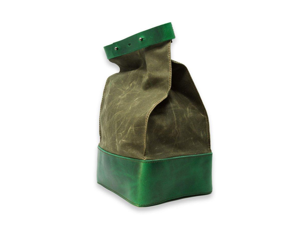 Waxed Canvas and Leather Lunch Bag - Green - Image 8