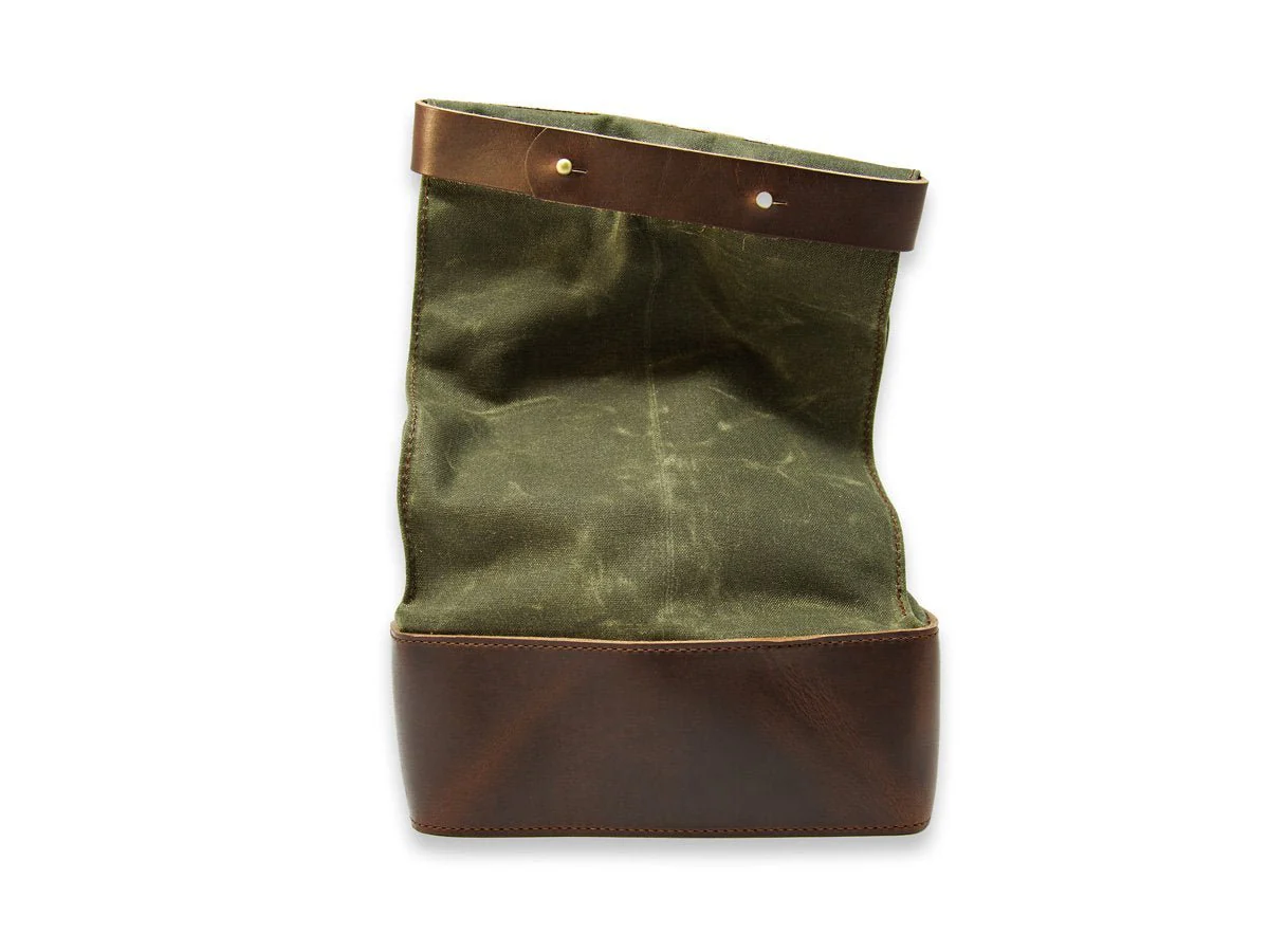 Waxed Canvas and Leather Lunch Bag - Green - Image 9