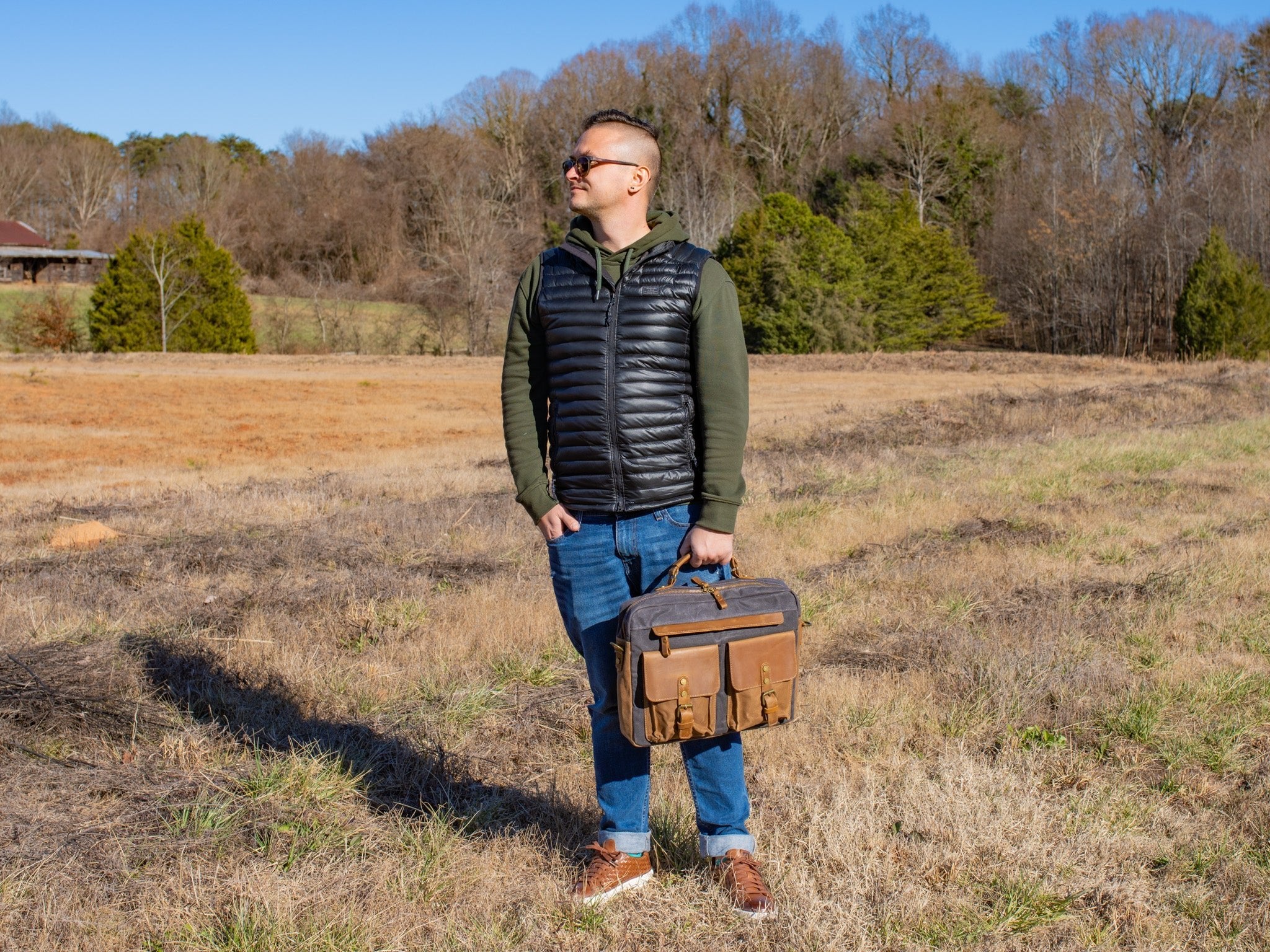 Waxed Canvas Briefcase Alvin - Charcoal - Image 3