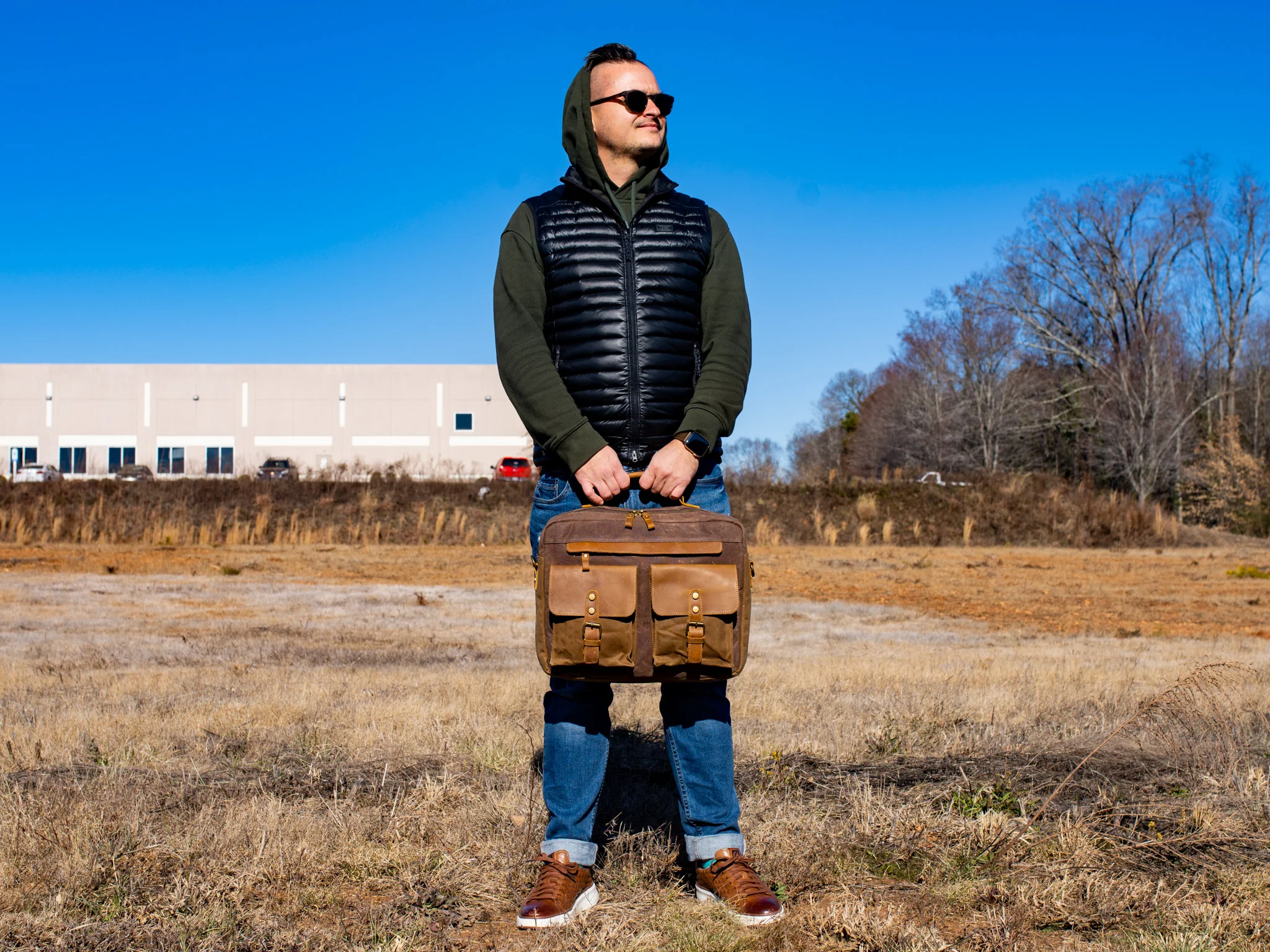 Waxed Canvas Briefcase Alvin - Brown