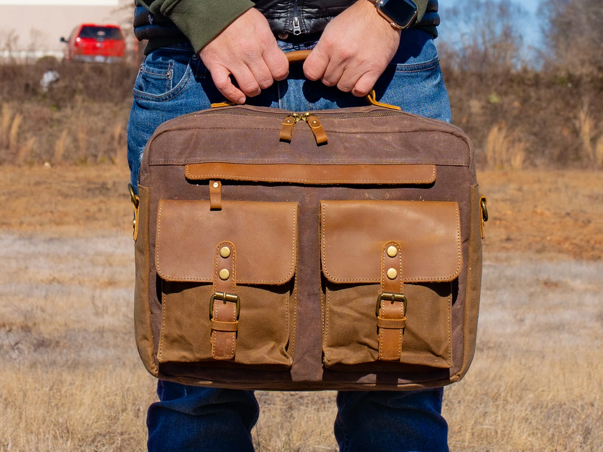 Waxed Canvas Briefcase Alvin - Brown - Image 2