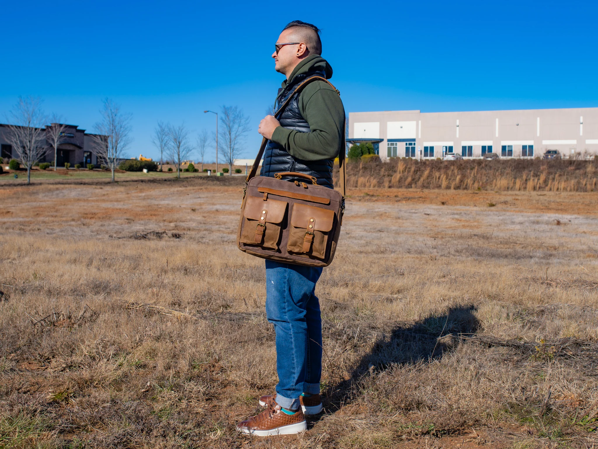 Waxed Canvas Briefcase Alvin - Brown - Image 3