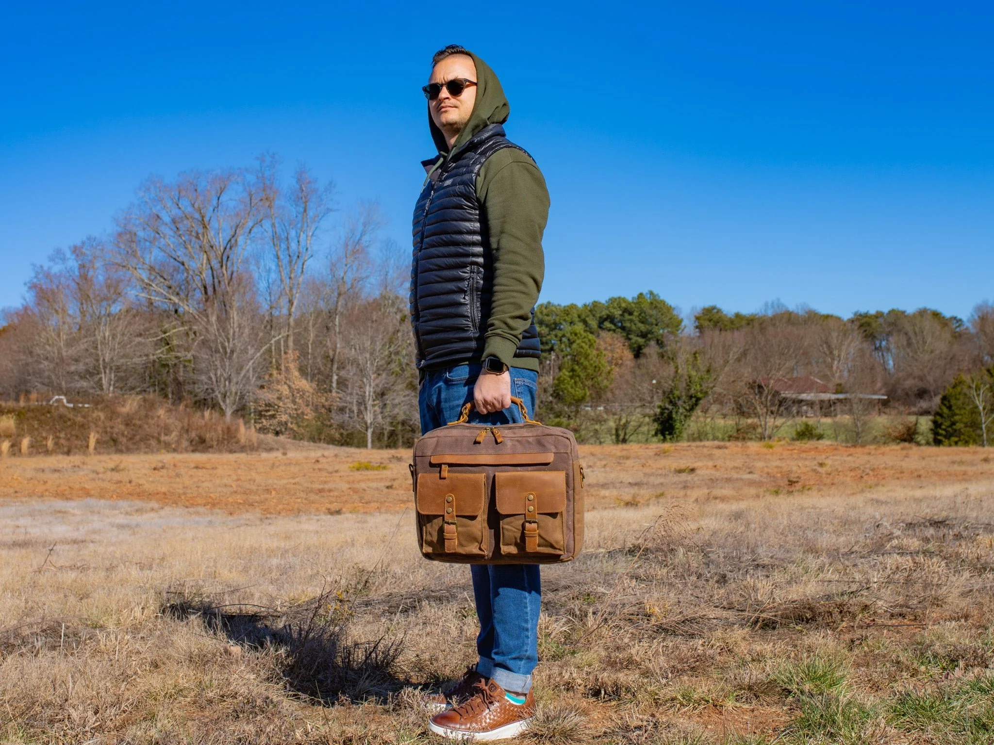 Waxed Canvas Briefcase Alvin - Brown - Image 4