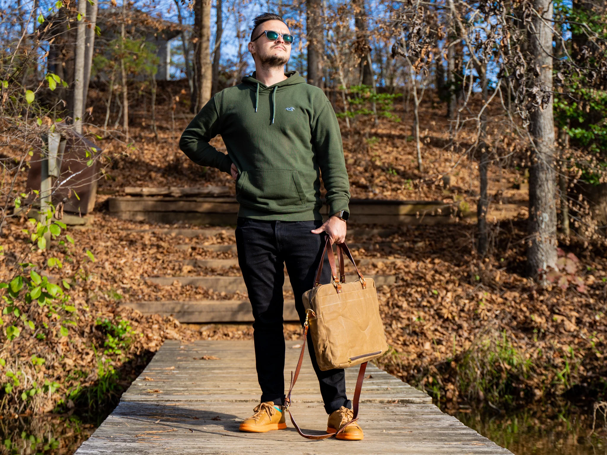 Waxed Canvas Briefcase Randy - Camel - Image 3
